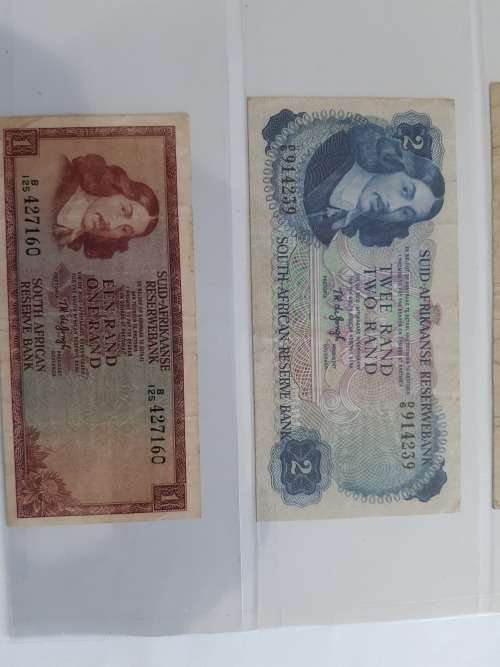 TW de Jongh Set of R1, R2, R5 and R10 South African Banknotes
